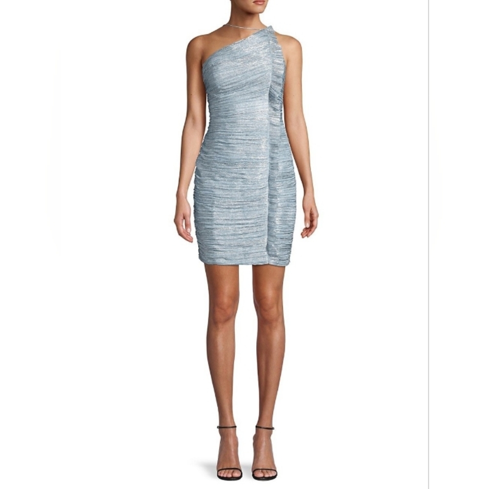 Aidan Mattox Sz 8 One-Shoulder  Mini Bodycon Cocktail Dress Silver